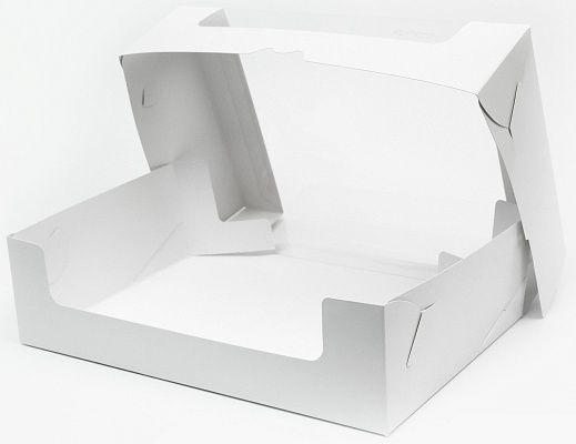 Коробка картонная для пирожных 280х185х75мм С круговым окном, самосборная цвет Белый (х1/25)